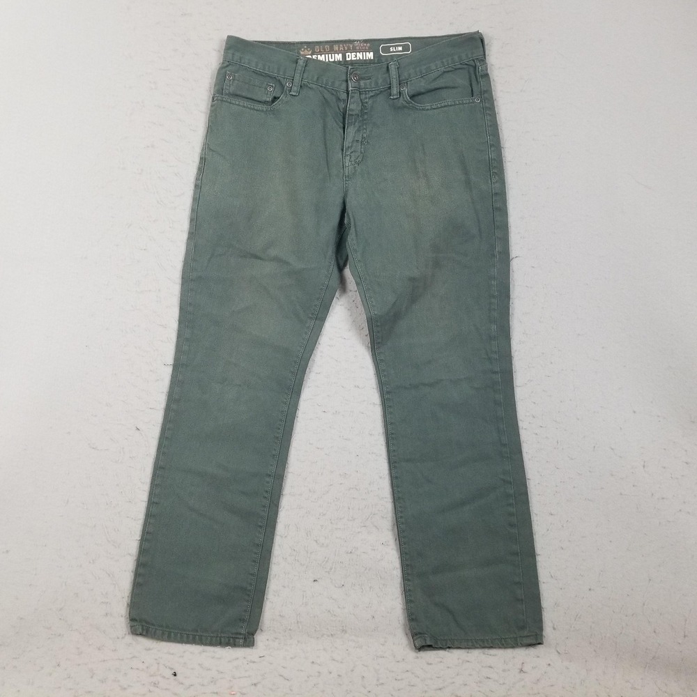 Old Navy Premium Denim Slim Straight Jeans Mens 32x30 Green Medium Wash Pants